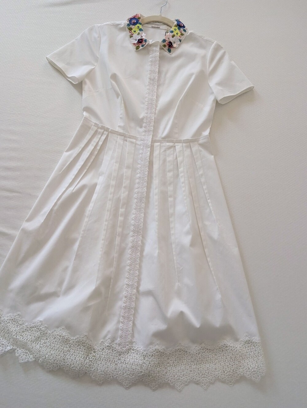 NWT Elie Tahari White Sammy Dress Beaded Floral Collar Short Sleeve Sz 2 - Picture 2 of 13